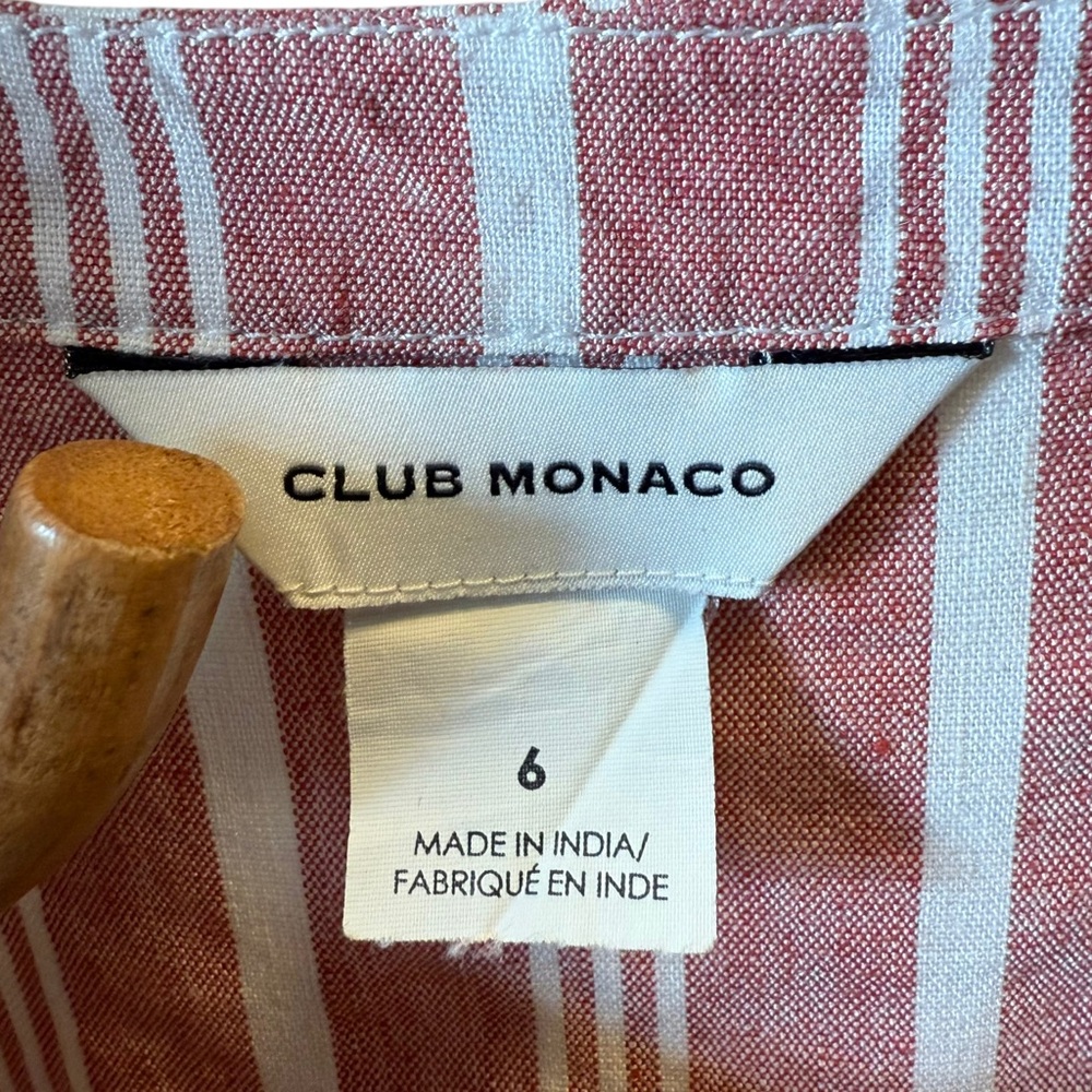 Club Monaco | Sleeveless Button Front Striped Linen Blend Midi Dress Size 6 - Picture 9 of 10